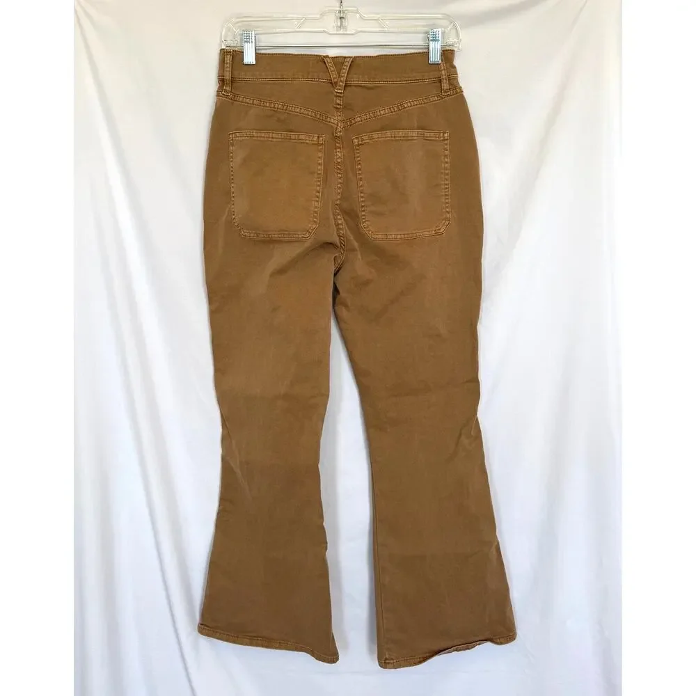 Veronica Beard Jeans Carson Cropped High Rise Ankle Flare Pants Tan Acorn, 28 - Picture 4 of 5